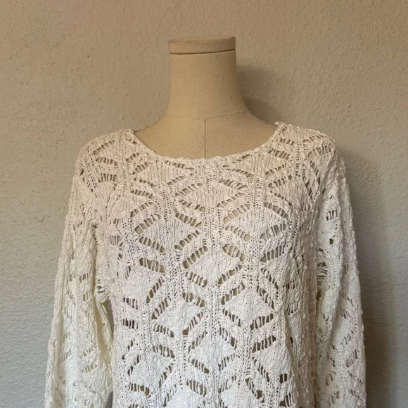 NWT J. Jill White Crochet Cotton Knit Sweater size Large - Picture 3 of 15